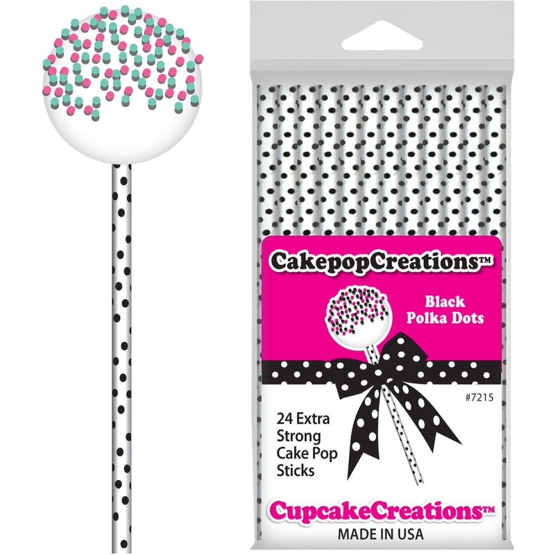 Black Dots on White 6' Cake Pop Sticks