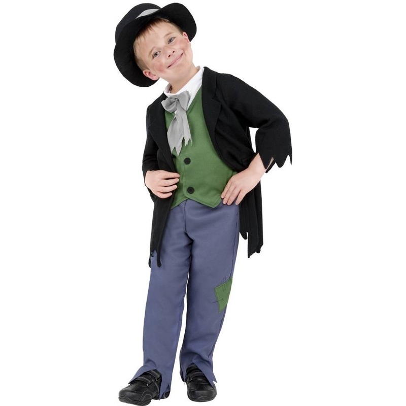 Dodgy Victorian Boy Costume Black with Top Trousers and Hat