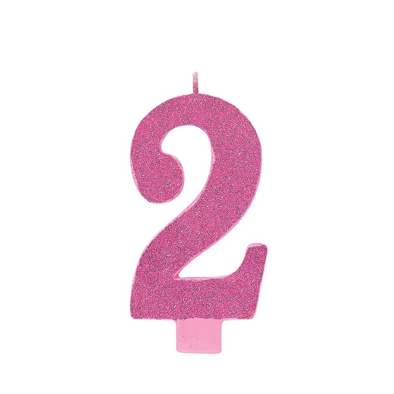 Pink #2 Birthday Glitter 5.25" Numeral Candle