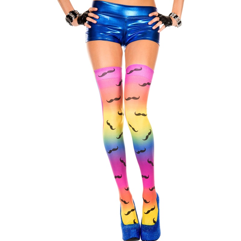Rainbow and Mustache Thigh High Tights