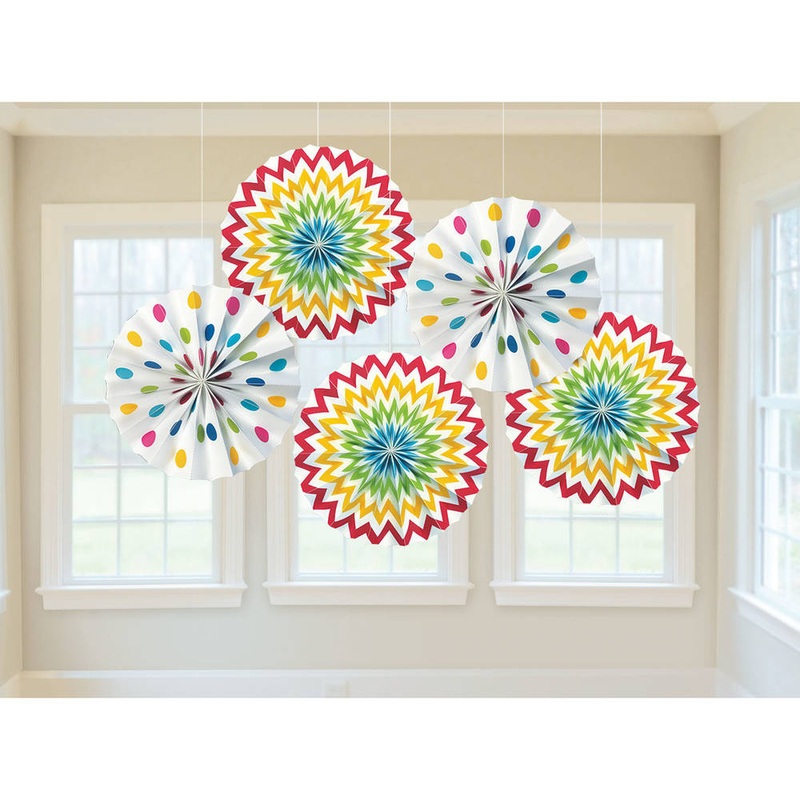 Rainbow Printed Hanging Fans (5ct)
