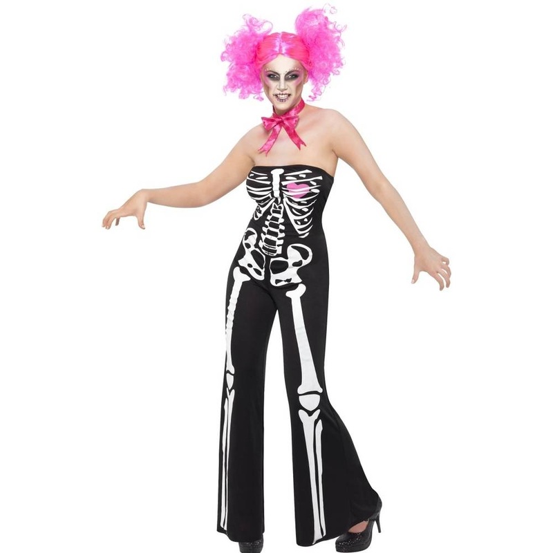 Sassy Skeleton Costume with Jumpsuit and Neck Tie