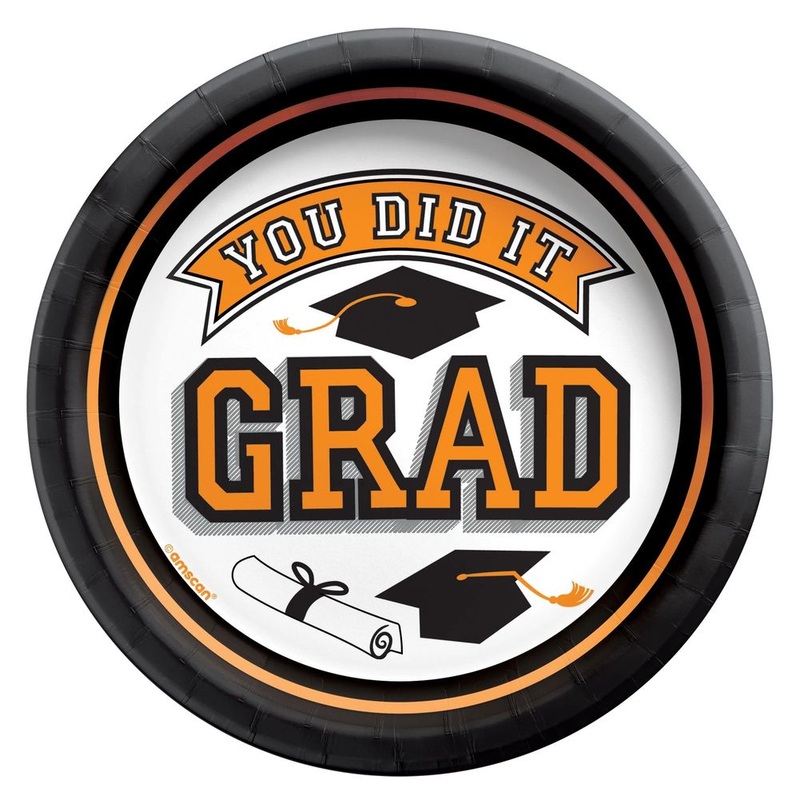 True To Your School Graduation 6.75" Round Plates Orange (20ct)