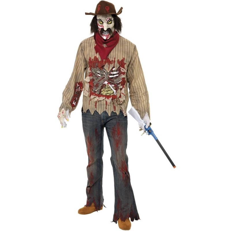 Zombie Cowboy Costume with Shirt Scarf Hat with Hair Mask and Gloves