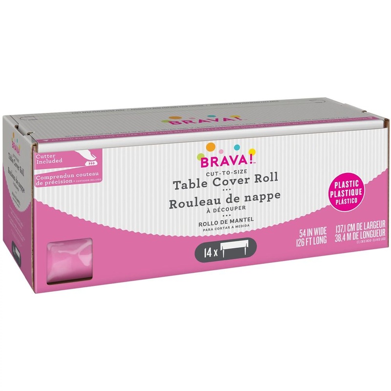 Bright Pink Boxed Plastic Table Cover Roll with Slide Cutter, 54" x 126'