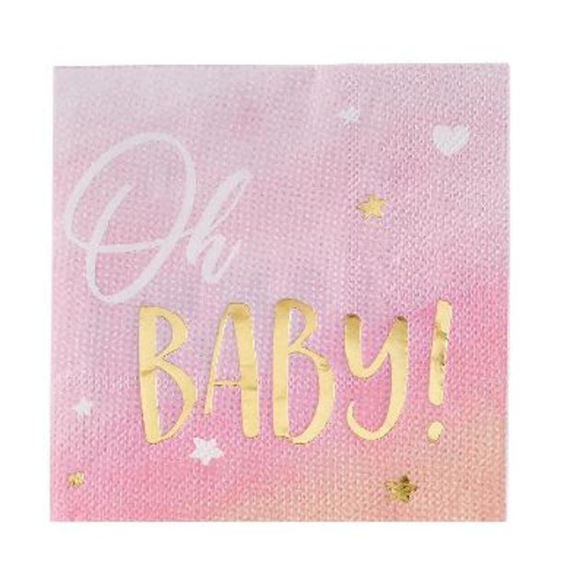 Metallic Gold & Pink Oh Baby Beverage Napkins, 16ct