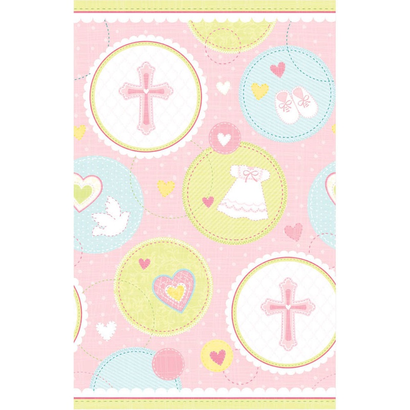 Sweet Christening Pink Plastic Table Cover