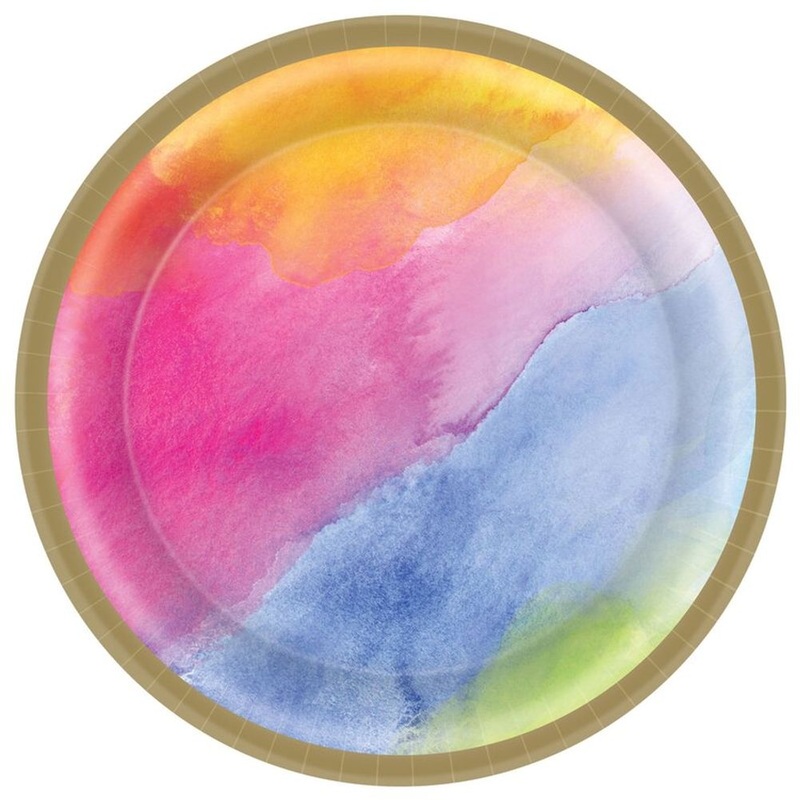 Watercolor Rainbow Dessert Plates, 8ct