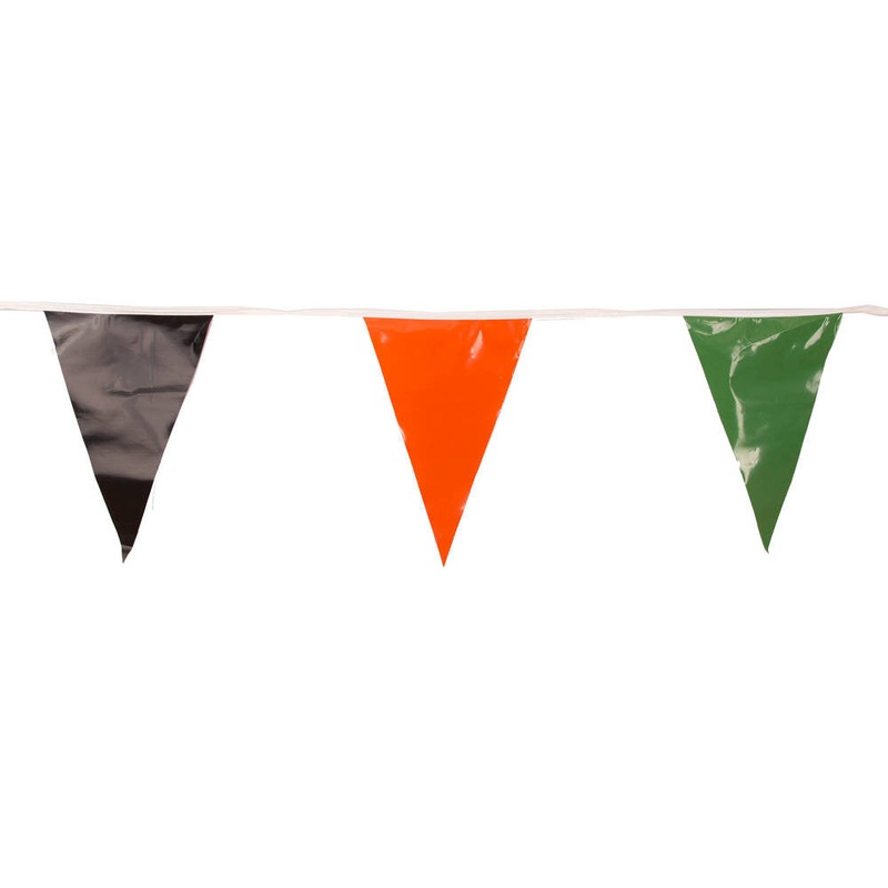 Black , Green and Orange Triangle Pennant Flag 100 Ft.