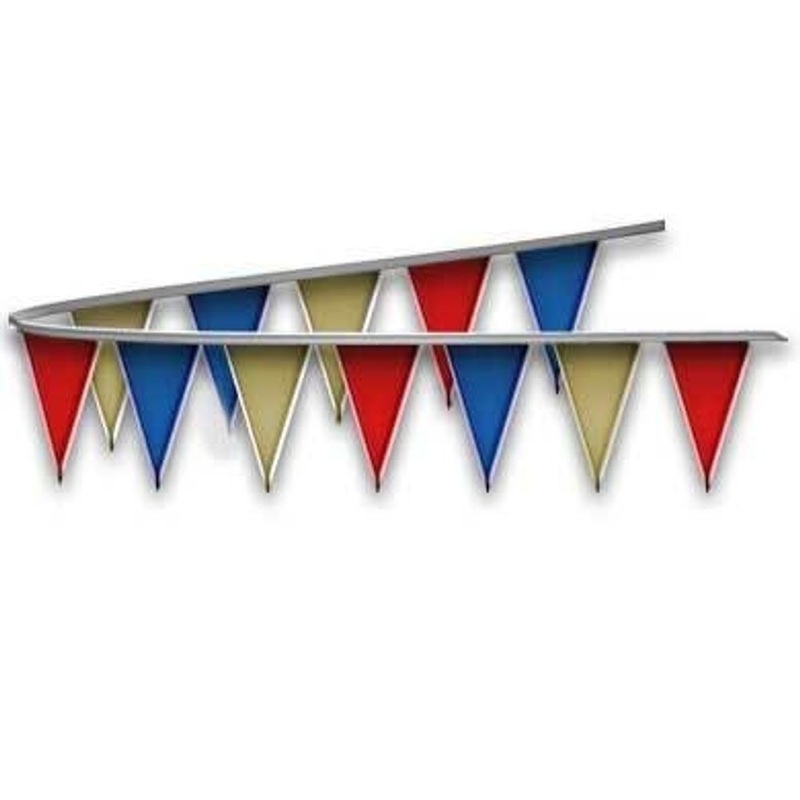 Blue, Red, and Gold Metallic Triangle Pennant Flags 50 Ft.