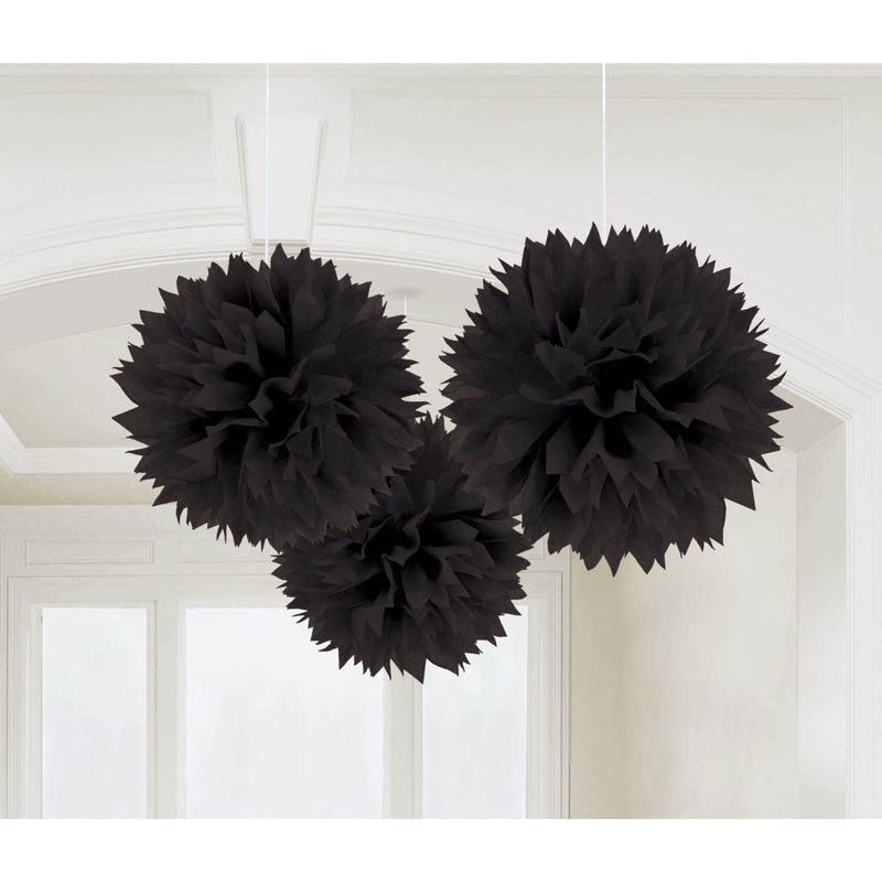 Jet Black Fluffy Tissue Balls (3ct)