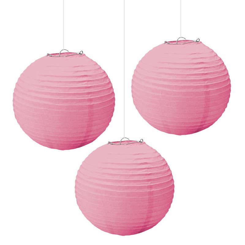 New Pink Paper Hanging Lanterns (3 ct)