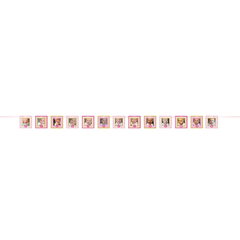 Pink Custom Photo Frames First Birthday Banner