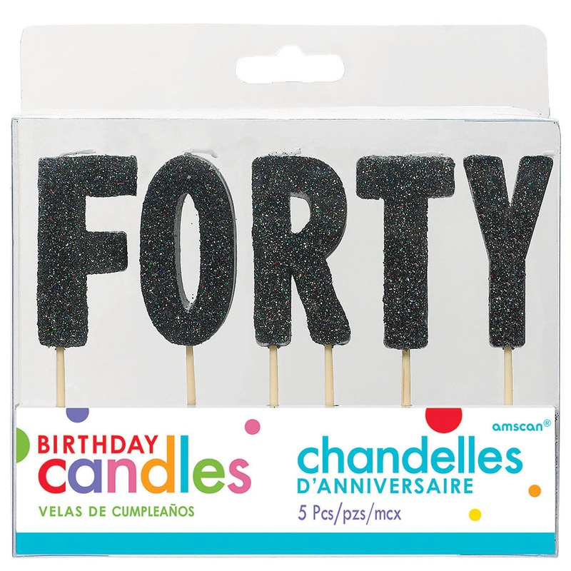 Black Glittered Birthday Pick Candle Set - FORTY