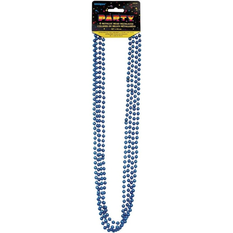 Blue Metallic Bead Necklaces, 32" (4ct)