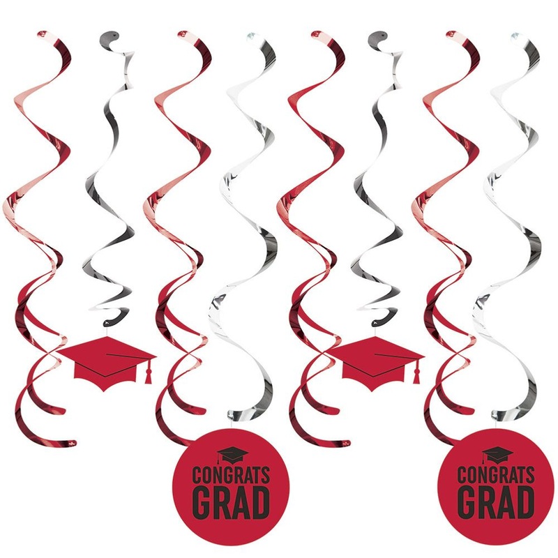 Red Congrats Grad Hanging Swirls (8ct)