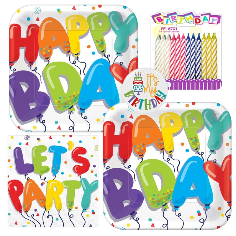 Birthday Balloons Tableware Party Kit for Cake (16 Guests)