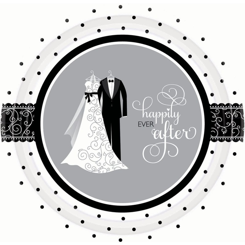 Black and White Wedding Banquet Plates (8ct)