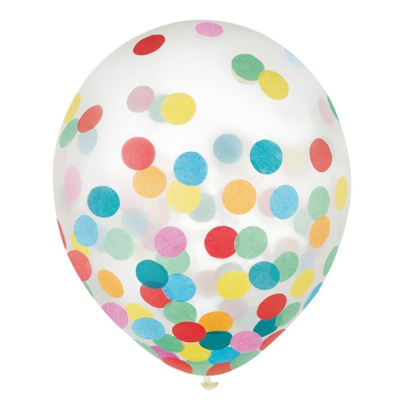 Rainbow Confetti Clear Latex Balloon, 6ct