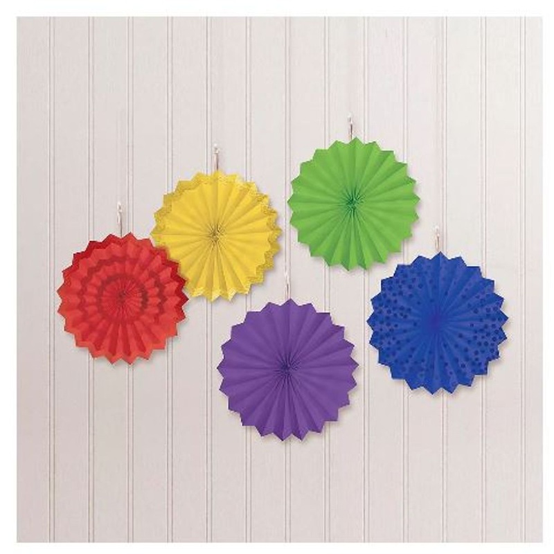 Rainbow Mini Paper Fan Decorations, 5ct