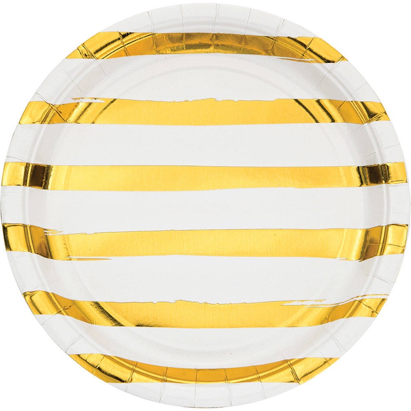 White & Gold Hot Stamped Paper Dinner Plates (8 ct)