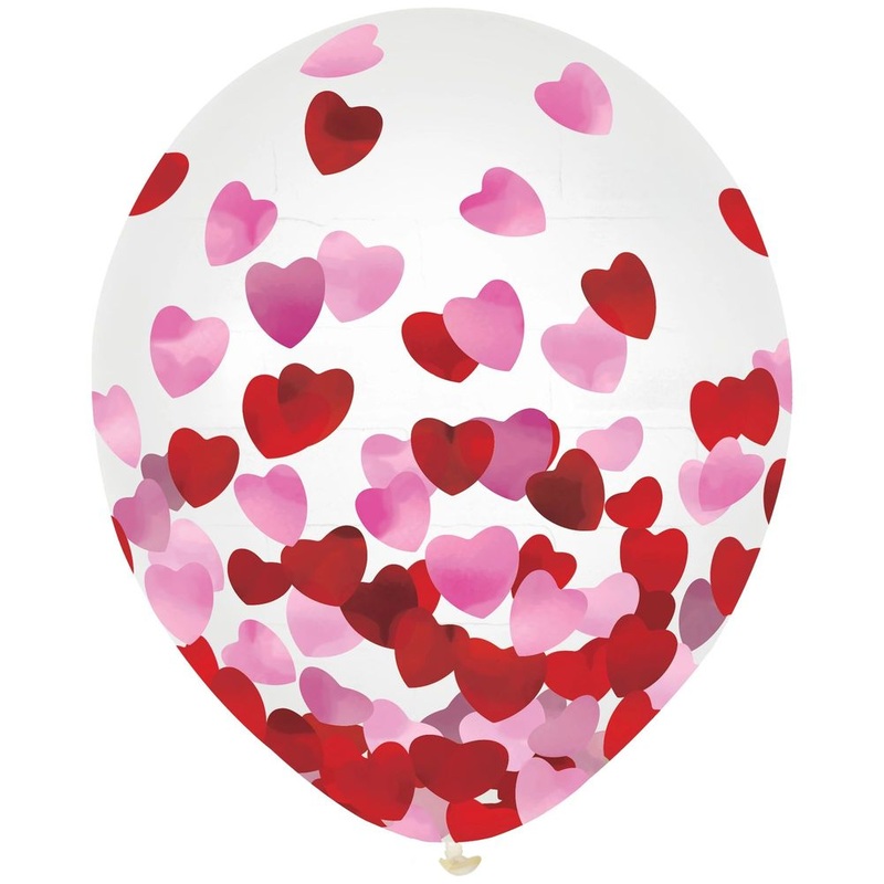 12" Clear Latex Balloons with Foil Heart Confetti (6ct)