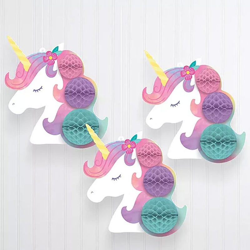 Enchanted Unicorn Hanging Honeycomb Decorations (3ct)
