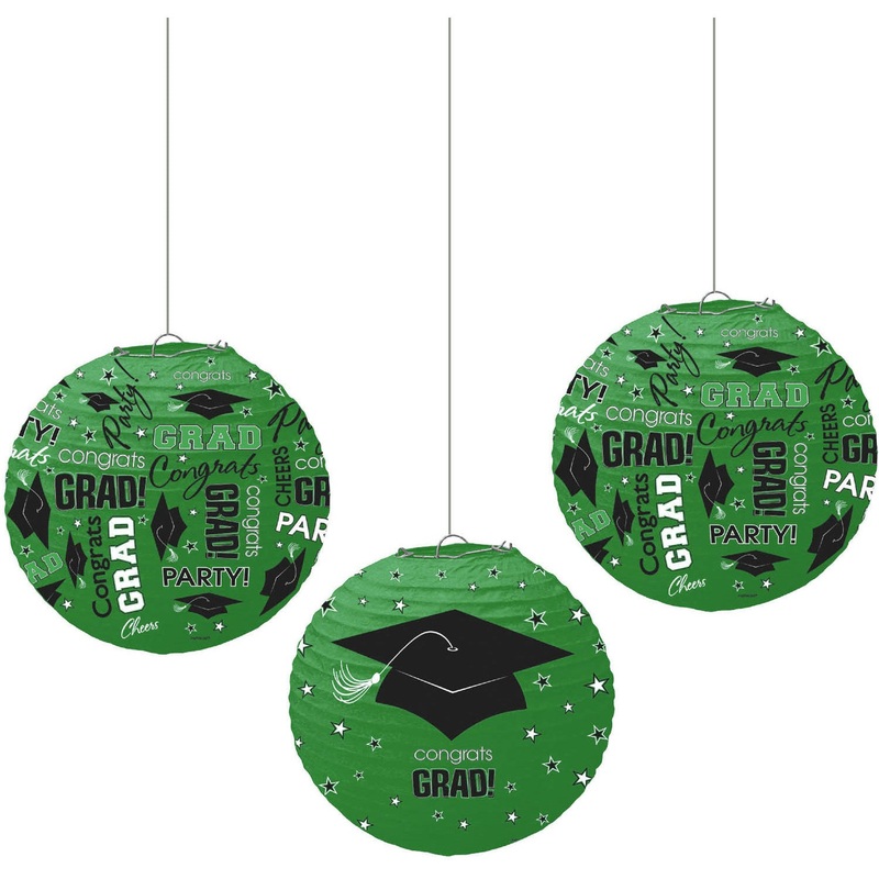 Green Grad 9.5" Hanging Lanterns (3 ct)