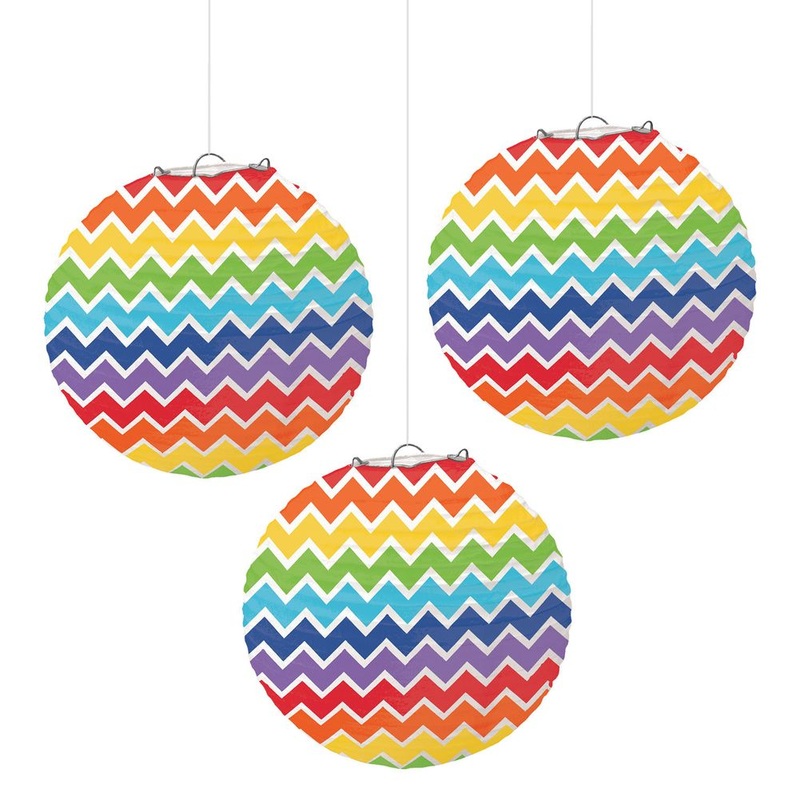 Rainbow Chevron Paper Hanging Lanterns (3 ct)