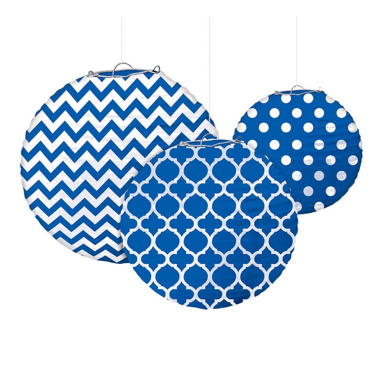 Royal Blue Printed Paper Lanterns, 3ct