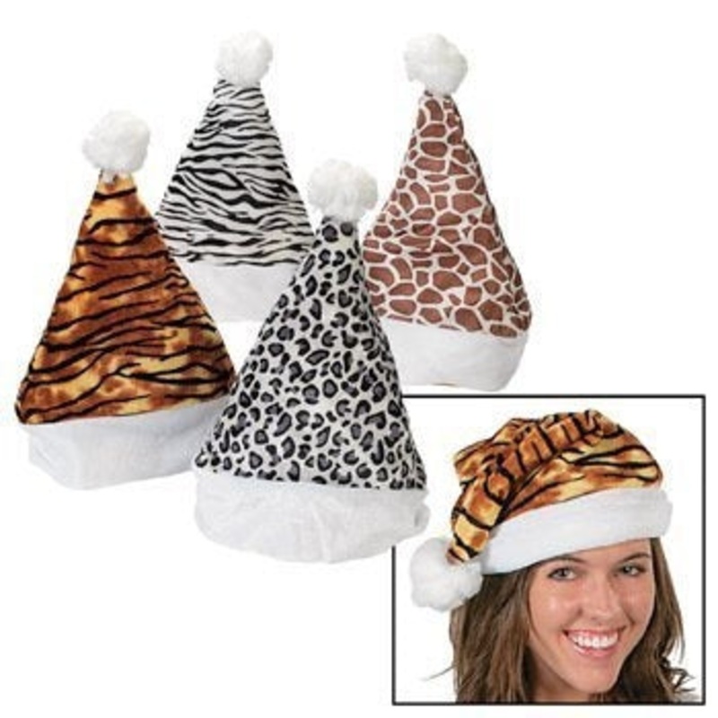 Velour Animal Print Santa Hats