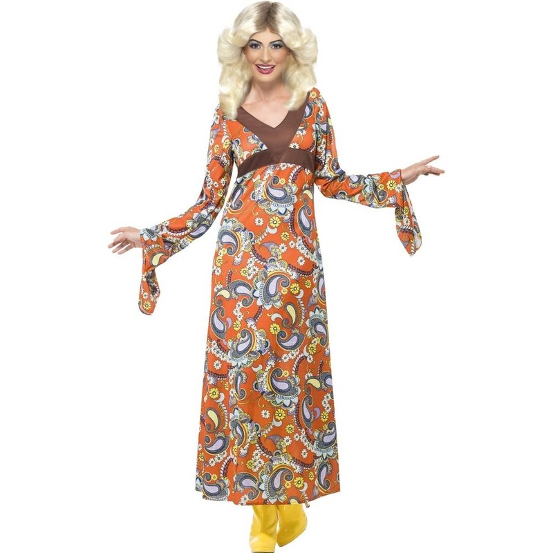 Woodstock Maxi Dress with Long Sleeves and Paisley Print