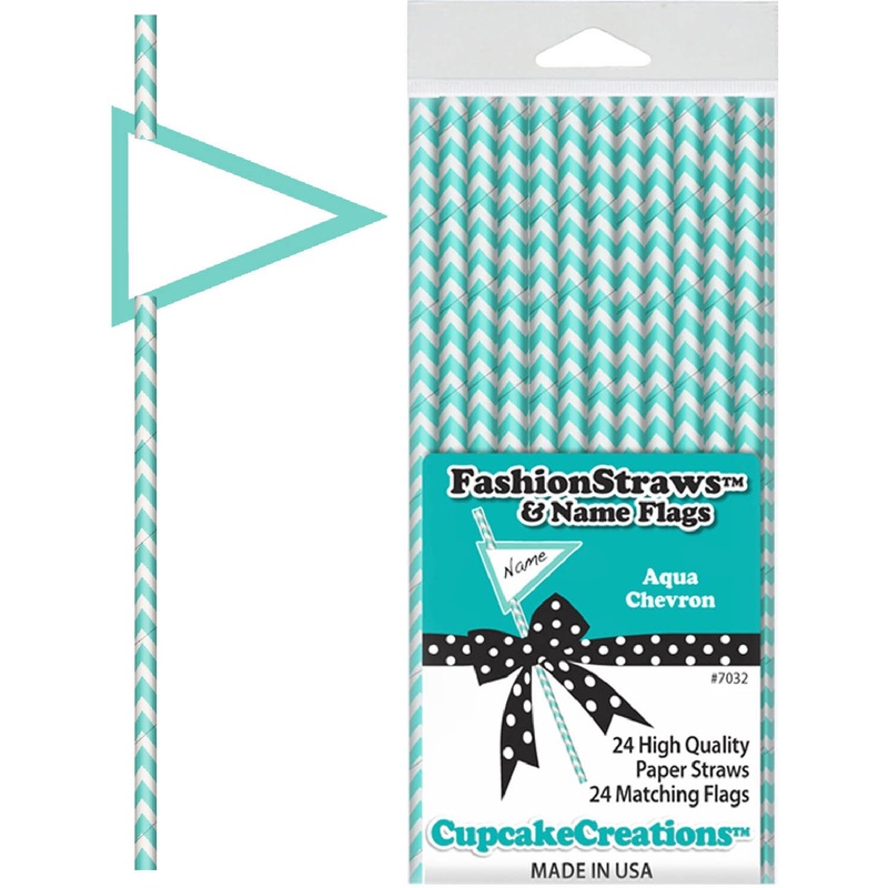 Aqua Chevron 8" Paper Straws