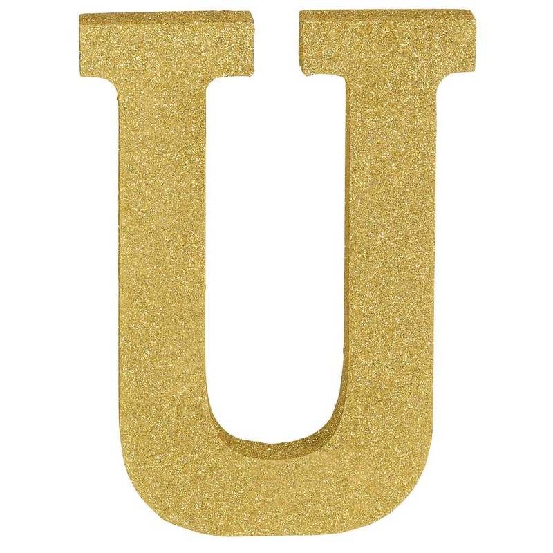 9" Gold Glitter MDF Letter U