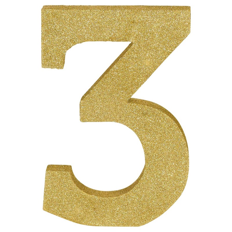 9" Gold Glitter MDF Number 3