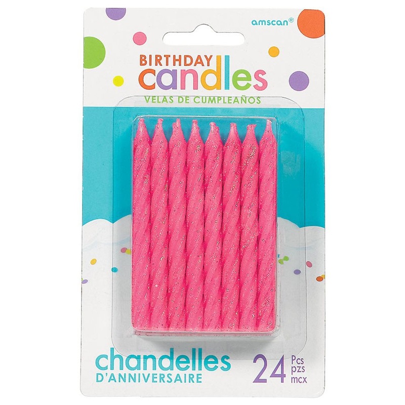 Amscan Large Pink Glitter Spiral Candle Sets (24 ct)