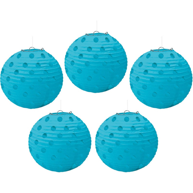 Caribbean Blue Mini Polka Dot Hanging Lanterns, 5ct