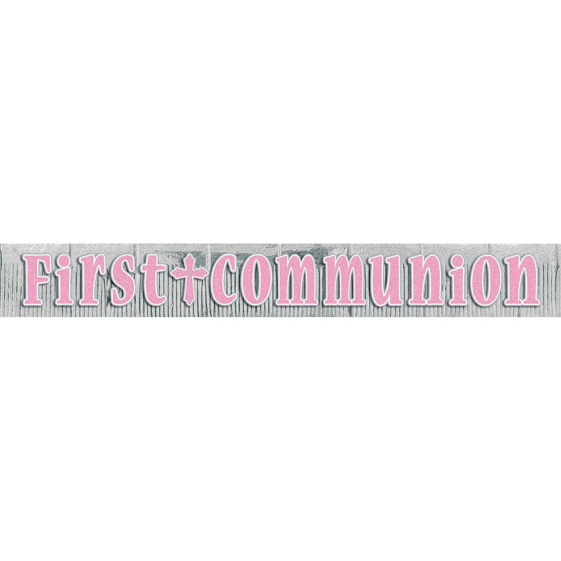 First Communion Fringe Banner- Pink