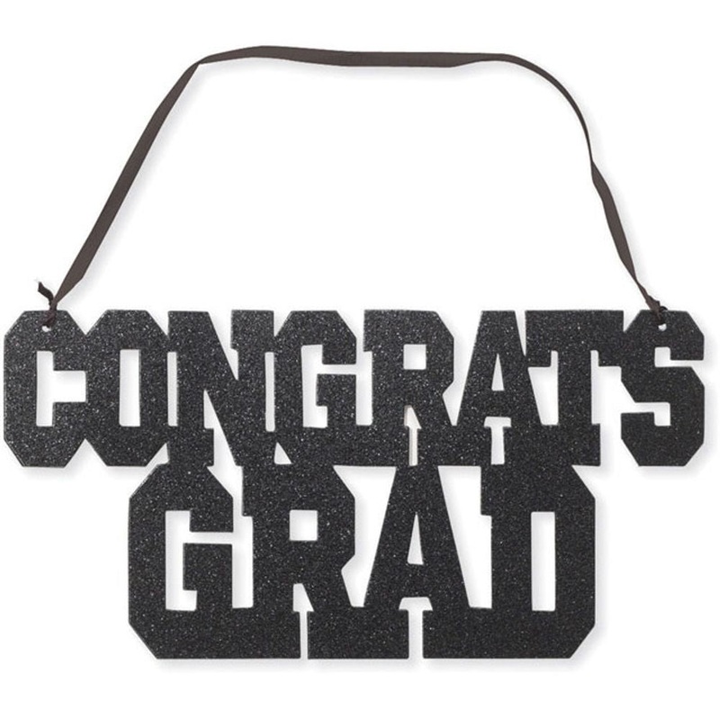 Glitter Sign w/ Ribbon Hanger, Congrats Grad Black