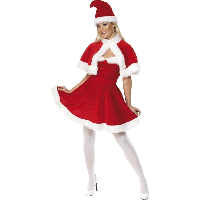 Miss Santa Costume Red with White Trim with Dress Cape and Hat