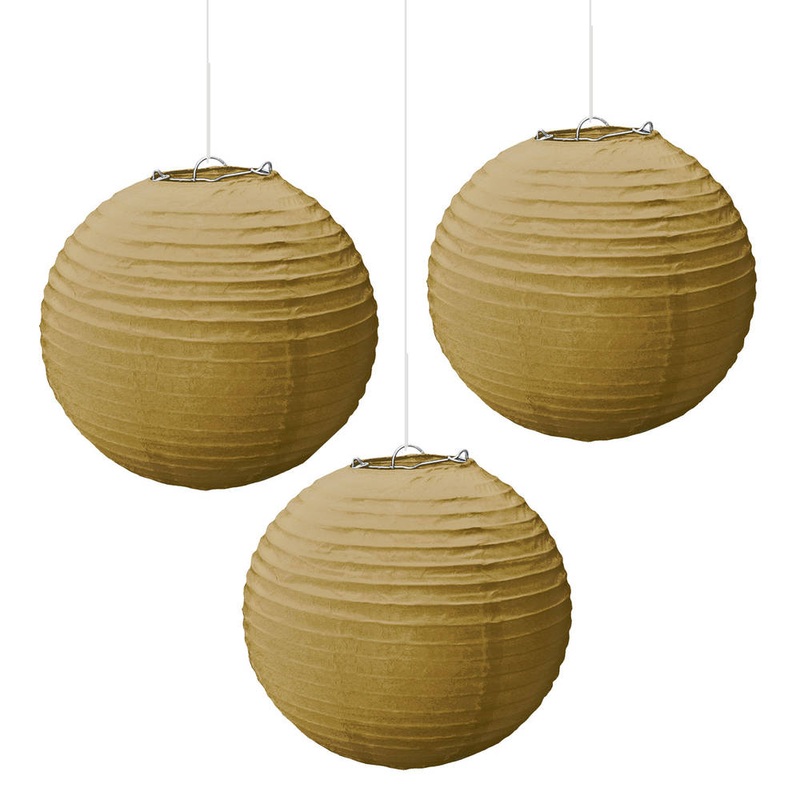 Gold Paper Hanging Lanterns, 3ct