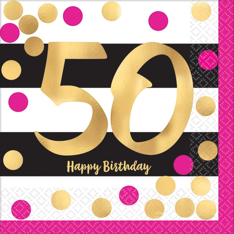 Pink and Gold Milestone 50 Beverage Napkins (16 ct)
