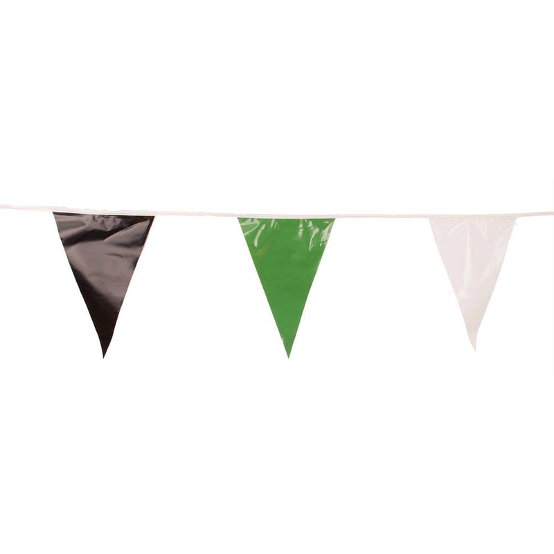 Black , White and Green Triangle Pennant Flag 100 Ft.