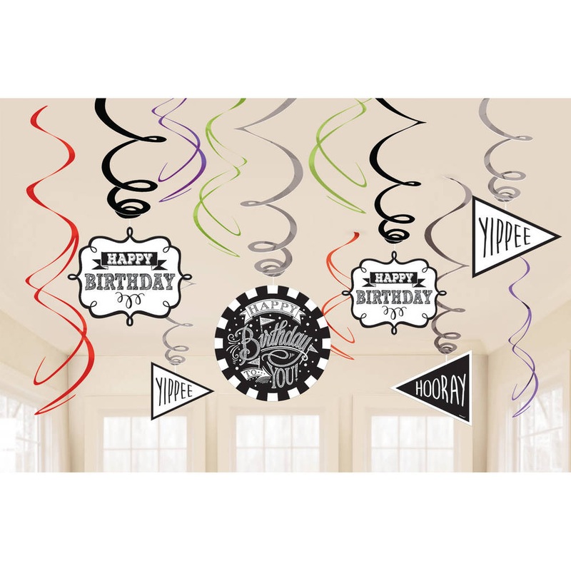 Chalkboard Birthday Hanging Swirls (12 ct)