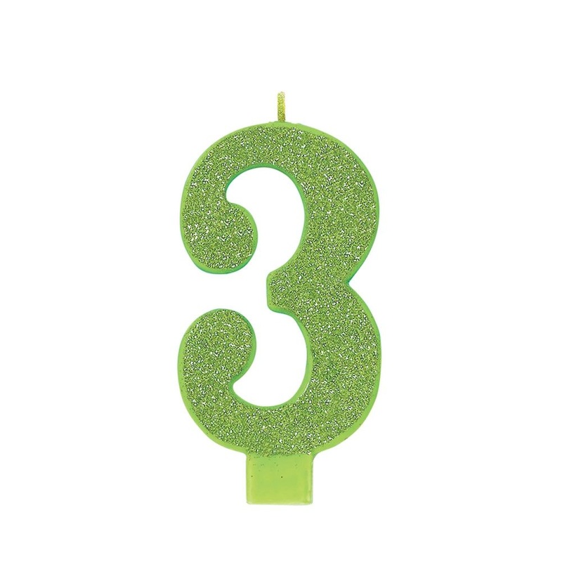 Kiwi #3 Birthday Glitter 5.25" Numeral Candle