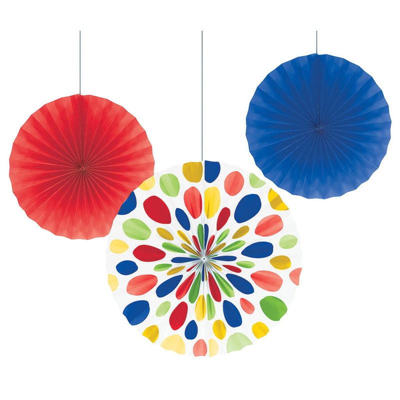 Multicolor Dots Hanging Fans (3 ct)