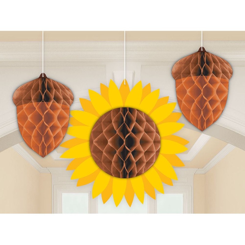 Tissue Honeycomb Fall Assortment Hanging Decorations (3 ct)