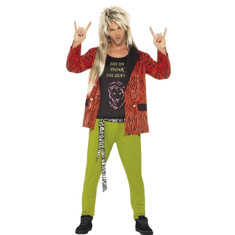 80's Rock Star Men's Costume, Size Large Chest 42-44", Waist 36-38", Inseam 33"