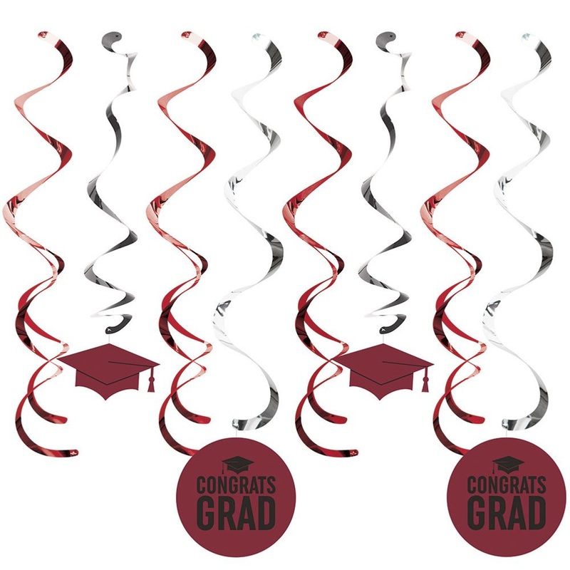 Burgundy Congrats Grad Hanging Swirls (8ct)