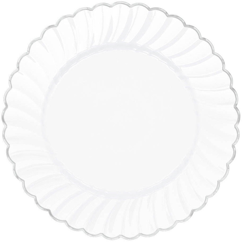 10" White Scallop Plate w/Metallic Trim